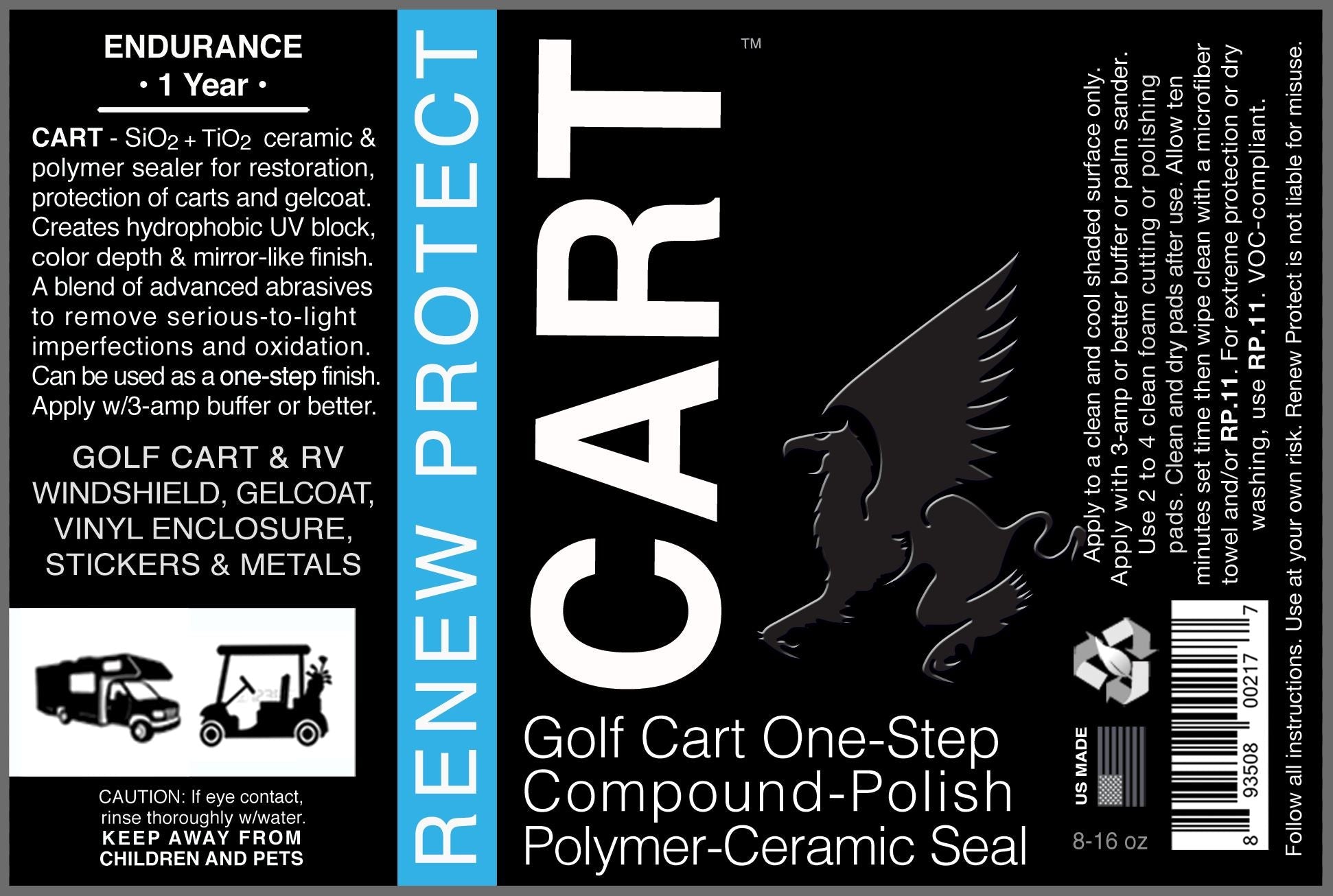 GOLF CART & RV - Ceramic-Hybrid Compound, Polish, Sealer ONE-STEP for Golf Carts, RVs, UTV, ATV - Panels & Clear Acrylic Windscreens