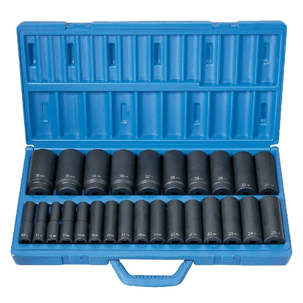 Grey Pneumatic 1326MD 1/2" Drive 26-Piece Deep Length Metric Master Impact Socket Set (10mm - 36mm)