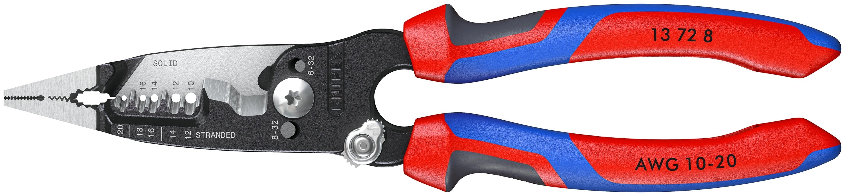 KNIPEX 8" Forged Wire Stripper 20-10 AWG with KNIPEXTEND Comfort Handles (13 72 8)