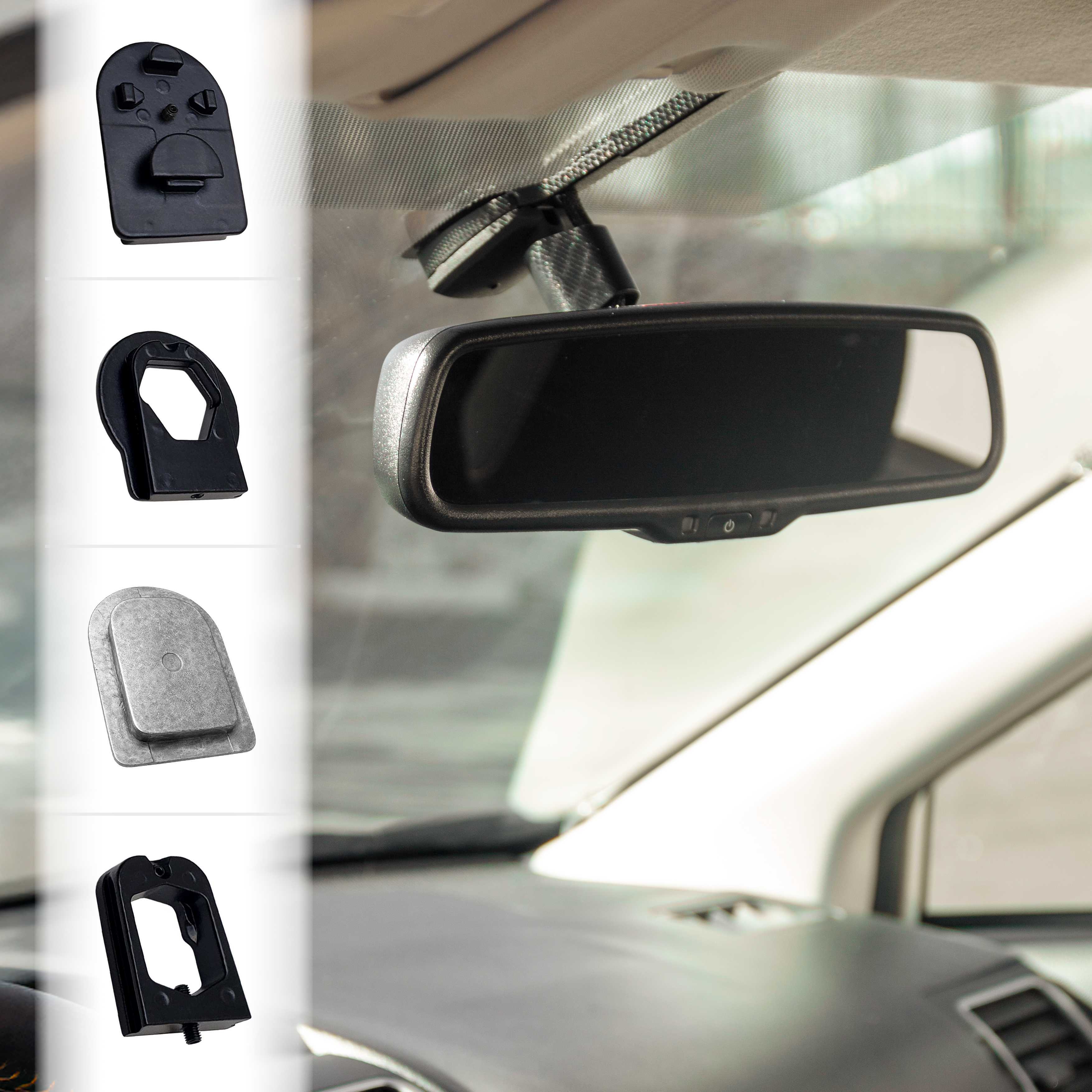 Rear View Mirror FOUR Metal Bracket Adapters with Universal Mirror Mounting Button Base | Compatible with Volkswagen, Audi, Dodge, Ford, Honda