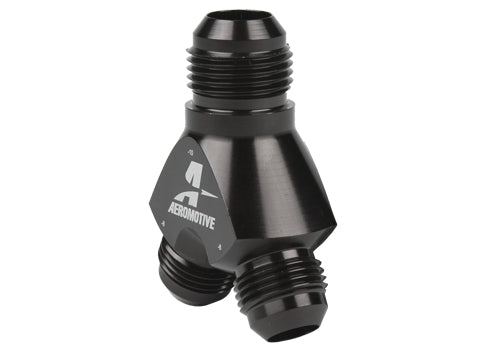 Aeromotive 15675 High Flow Y Fitting 10 AN to 08 AN Black