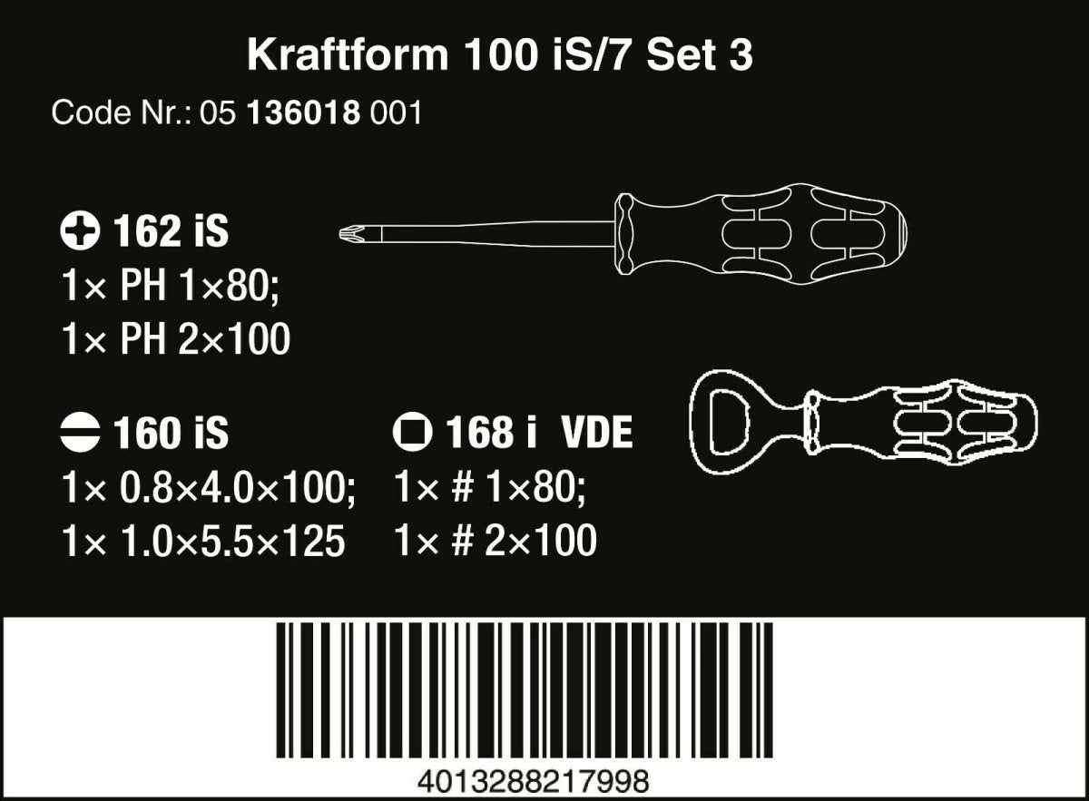 Wera 100 iS/7 VDE Set 3 Kraftform Insulated Screwdriver Set 7 Piece 05136018001