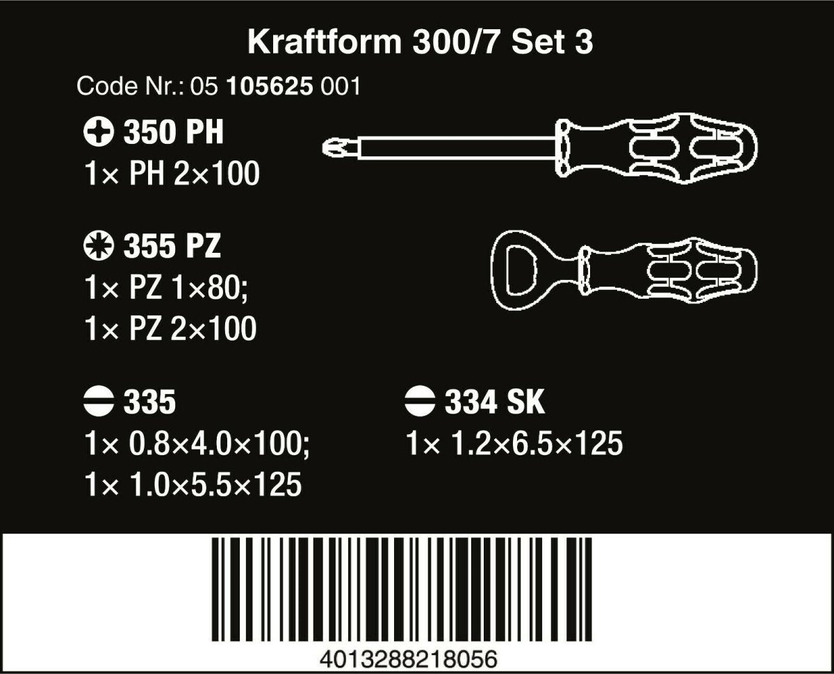 Wera 300/7 Set 3 Kraftform Plus Screwdriver Set 7 Piece 05105625001