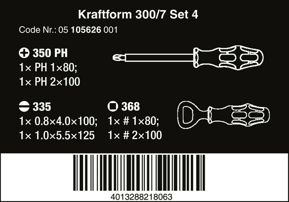 Wera 300/7 Set 4 Kraftform Plus Screwdriver Set 7 Piece 05105626001