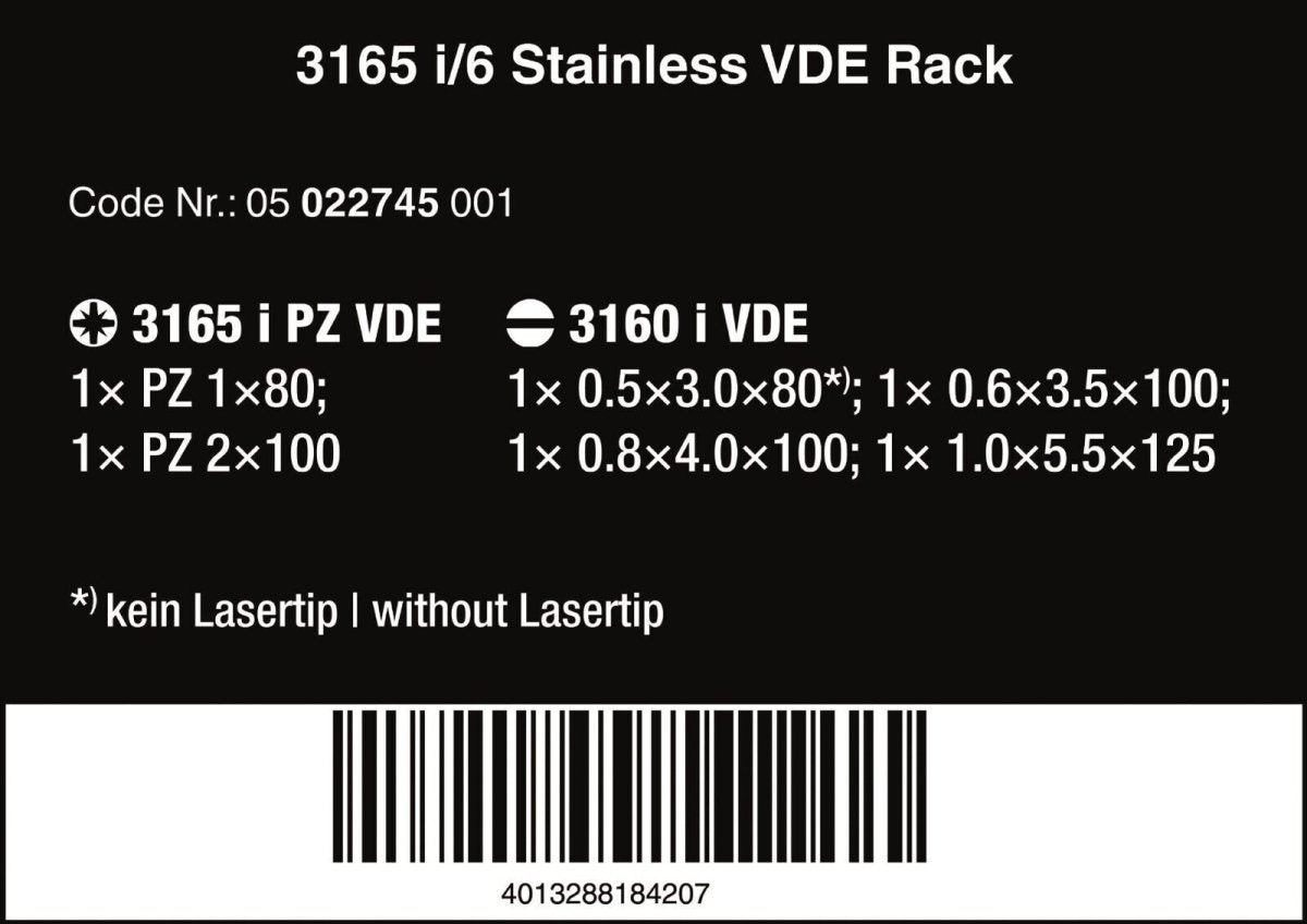 Wera 3165 i/6 VDE Stainless Steel Screwdriver Set With Rack 6 Pieces 05022745001