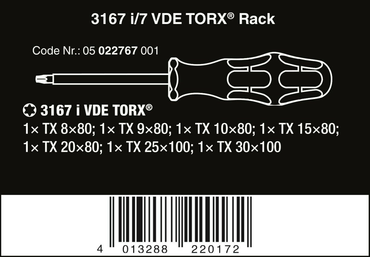 Wera 3167 i/7 VDE Stainless TORX® Screwdriver Set With Rack 7 Piece 05022767001
