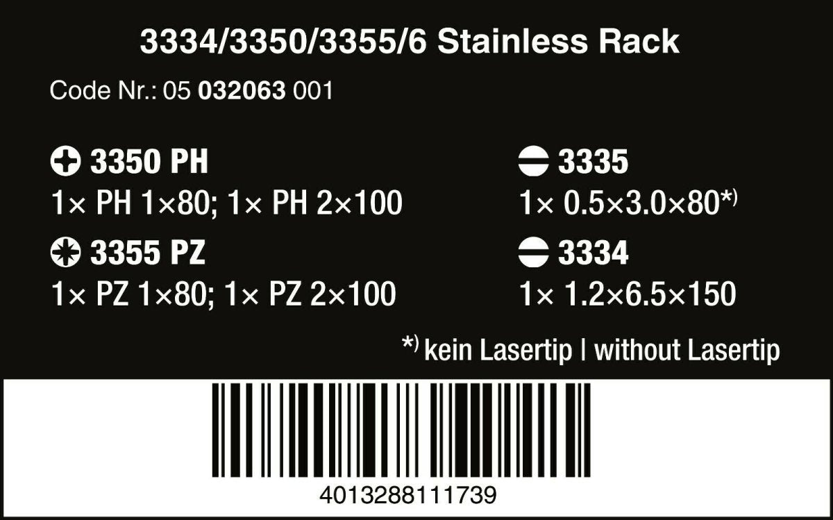 Wera 3334/3350/3355/6 Stainless Steel Screwdriver Set 6 Piece 05032063001