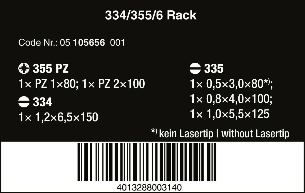 Wera 334/355/6 Kraftform Plus Lasertip Screwdriver Set 6 Piece 05105656001