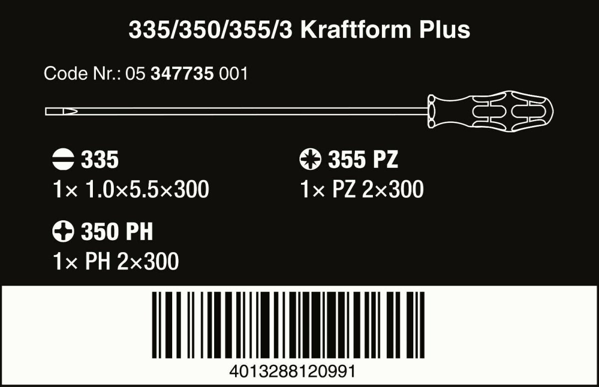 Wera 335/350/355/3 Kraftform Plus Screwdriver Set 300 mm Long 05347735002