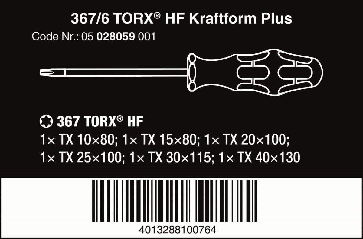 Wera 367/6 HF Kraftform Plus TORX® Screwdriver Set With Rack 6 Piece 05028059001