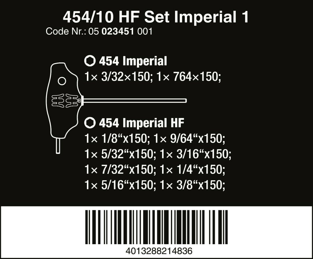 Wera 454/10 HF Set 1 Hex Plus T-Handle Screwdriver Set With Rack SAE 05023451001