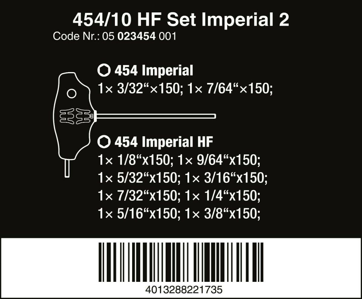 Wera 454/10 HF Set 2 Hex-Plus T-Handle Screwdriver Set 7 Piece SAE 05023454001