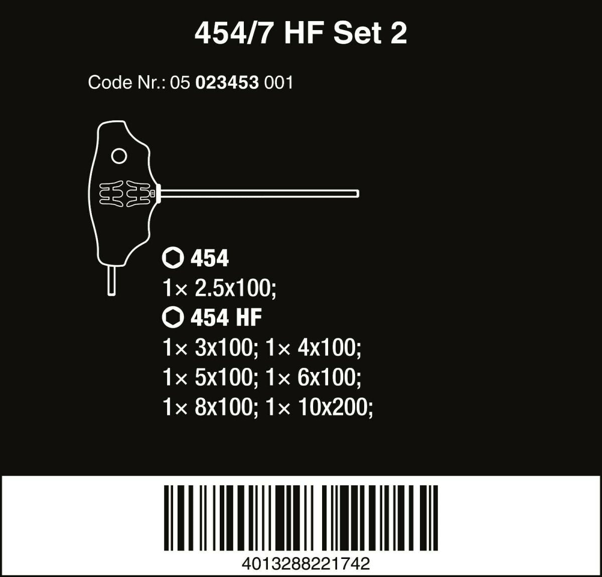 Wera 454/7 HF Set 2 Hex-Plus T-Handle Screwdriver Set 7 Piece Metric 05023453001