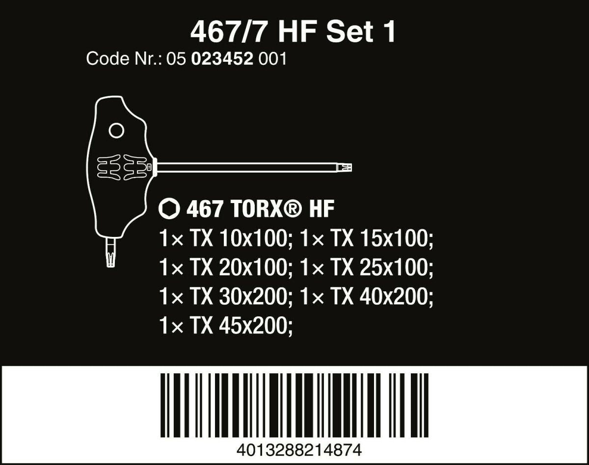Wera 467/7 HF Set 1 TORX® T-Handle Screwdriver Set With Rack 7 Piece 05023452001