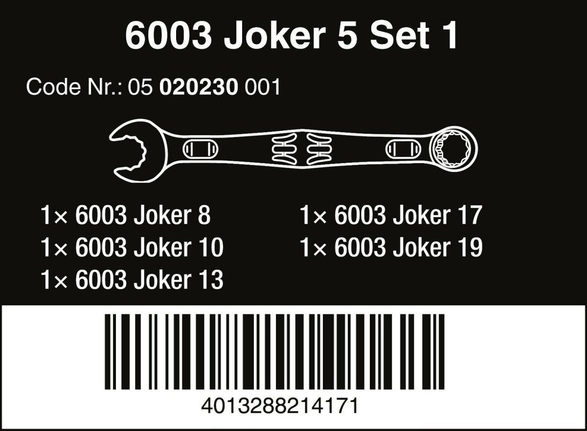Wera 6003 Joker Combination Wrench Set 5 Piece Metric 05020230001