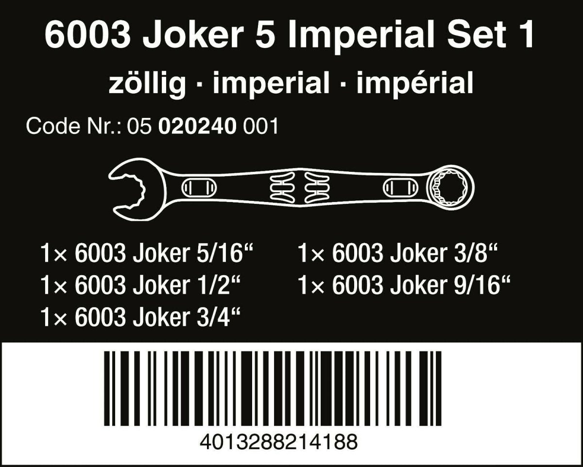 Wera 6003 Joker Combination Wrench Set 5 Piece SAE 05020240001