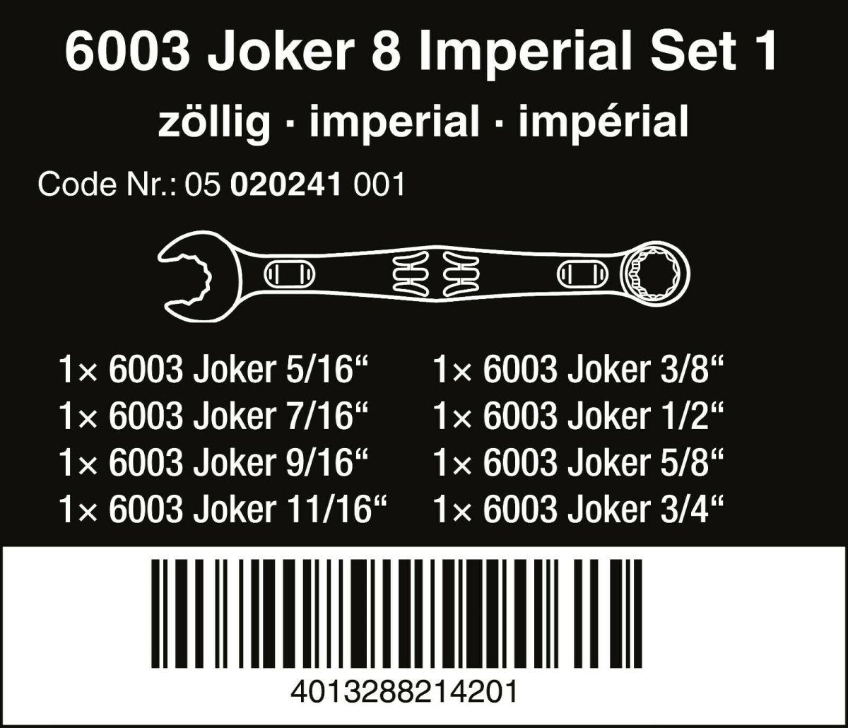 Wera 6003 Joker Combination Wrench Set 8 Piece SAE 05020241001