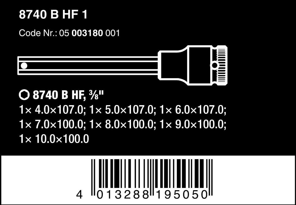 Wera 8740 B HexPlus HF 1 Zyklop Socket Set 3/8" Drive 7 Piece Metric 05003180001