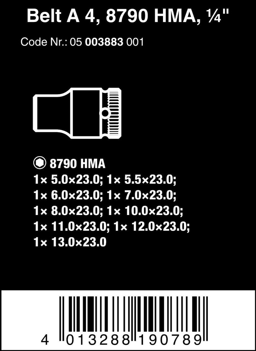 Wera 8790 HMA Belt 4 Zyklop Socket Belt Set 1/4" Drive Metric 05003883001