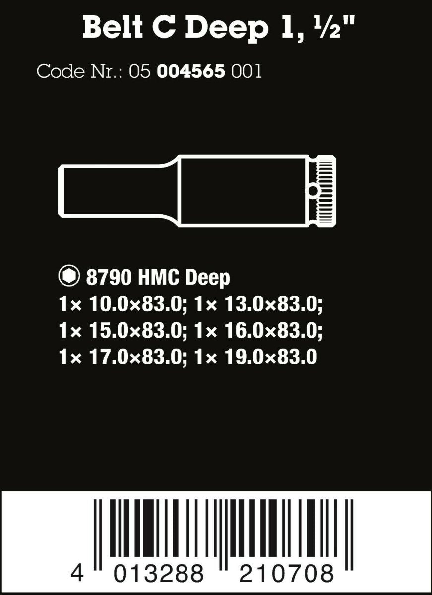 Wera 8790 HMC Belt C Deep 1 Socket Set 1/2" Drive Metric 6 Pieces 05004565001