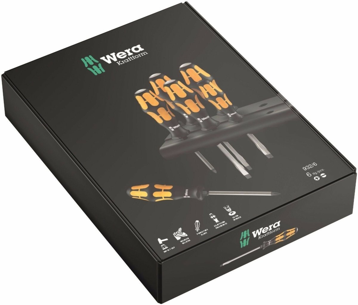 Wera 932/6 Kraftform Chiseldriver Set: Versatile Professional Grade Screwdriver Set with Storage Rack – 05018282001