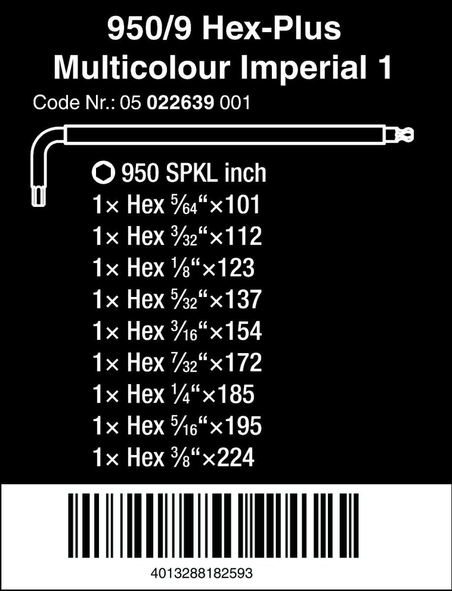 Wera 950 SPKL/9 SM N Multicolour L-Key Set Imperial 05022639001
