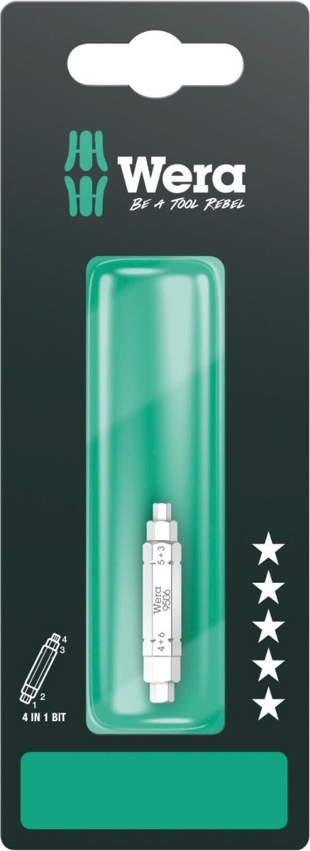Wera 9506 4 in 1 Bit 1 SB Hex Screwdriver Bit 3, 4, 5, & 6 mm 05073201001