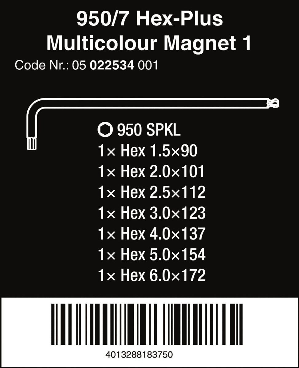 Wera 950/7 Hex-Plus Magnet 1 L-Key Set 7 Piece Metric 05022534001