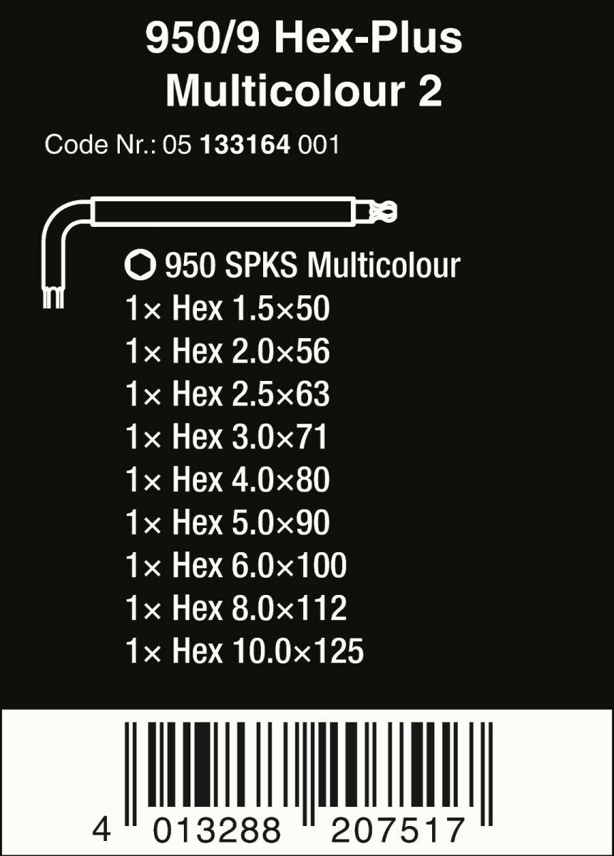 Wera 950/9 Hex-Plus Multicolor 2 L-Key Set Metric 05133164001