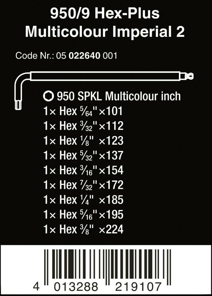 Wera 950/9 Hex-Plus Multicolor 2 L-Key Set SAE 9 Pieces – 05022640001