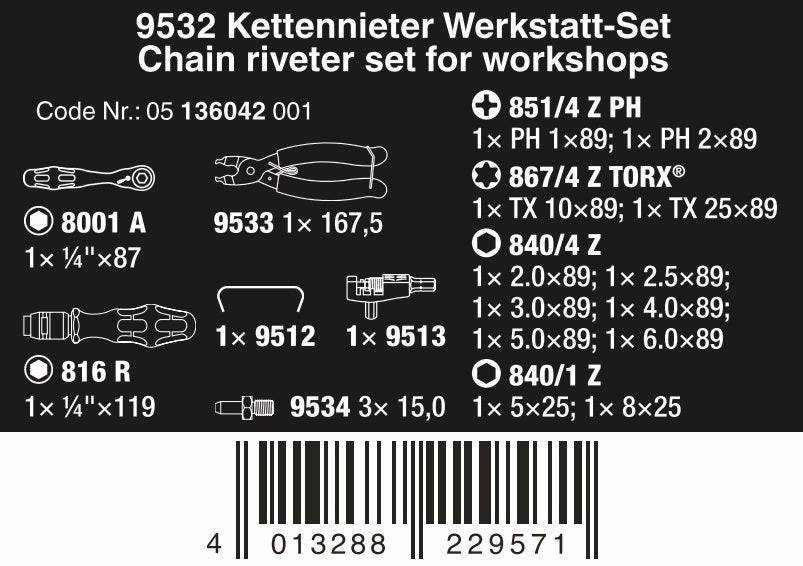 Wera 9532 Chain Riveter Set 05136042001