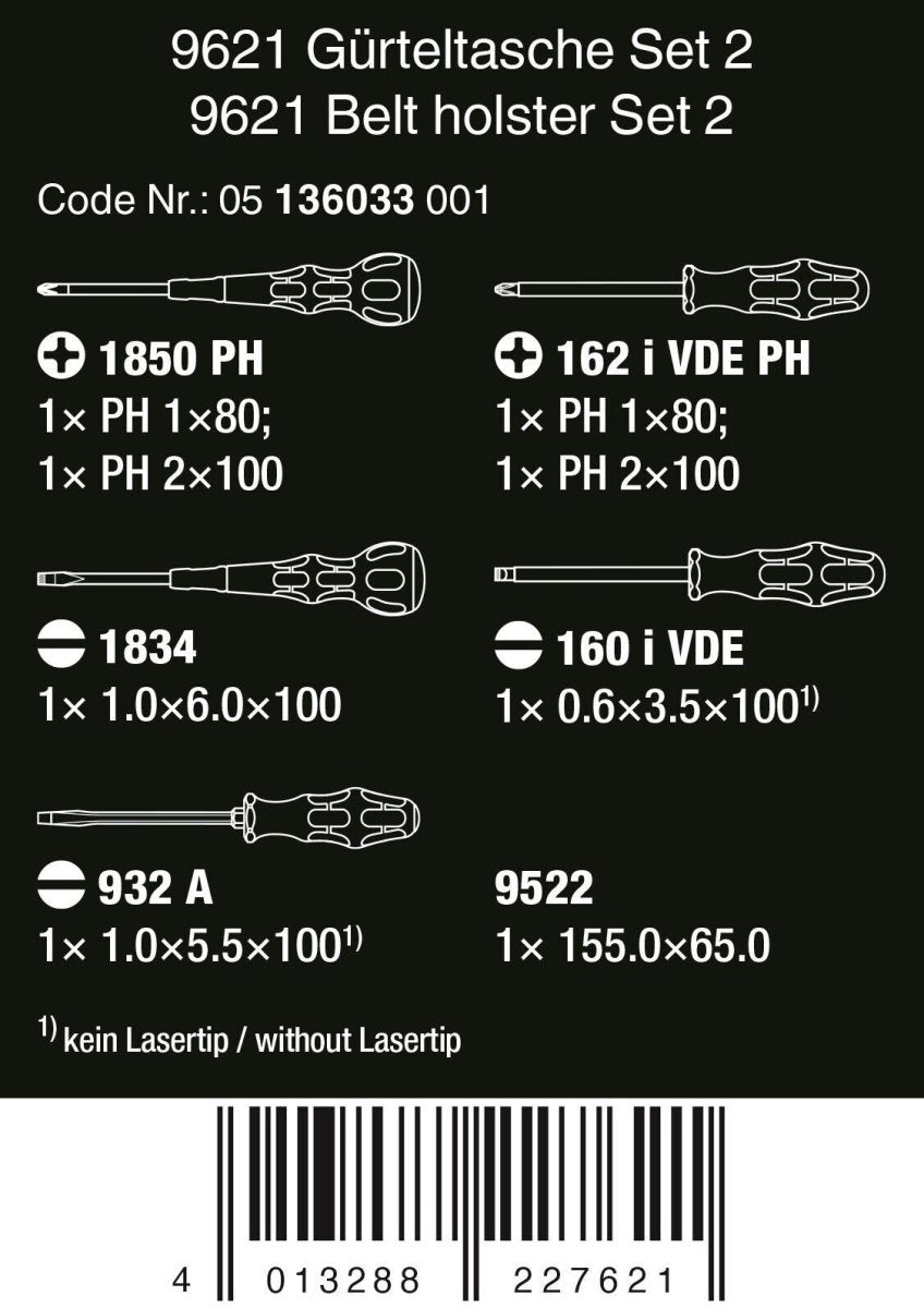 Wera 9621 Belt Holster Set 2 Screwdriver Set 8 Pieces 05136033001
