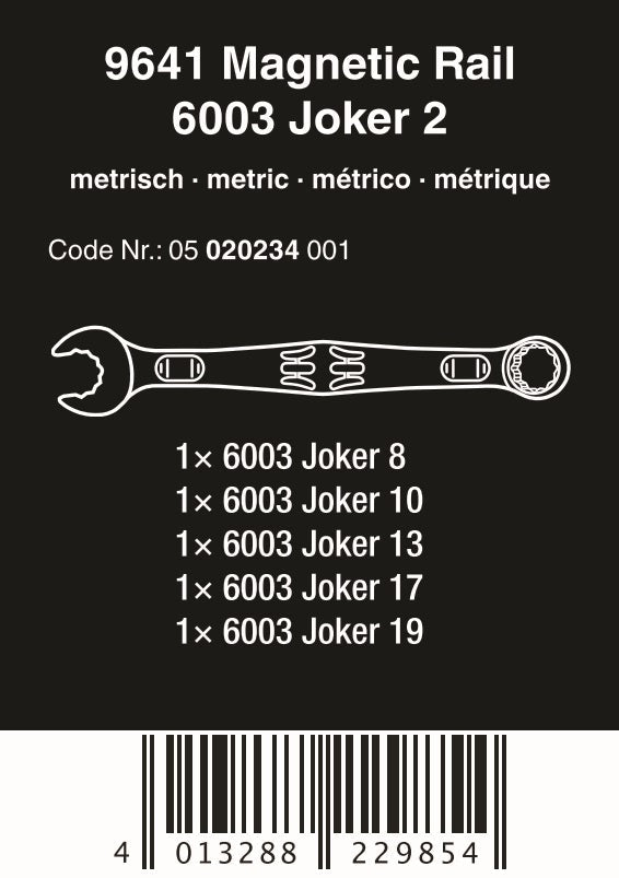 Wera 9641 Magnetic Rail 6003 Joker 2 Combination Wrench Set Metric 05020234001