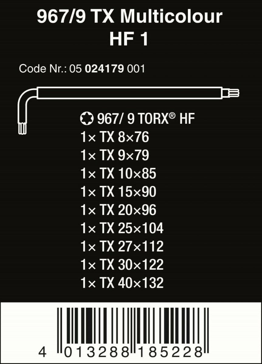 Wera 967/9 TX TORX® L-Key Set With Holding Function 05024179001