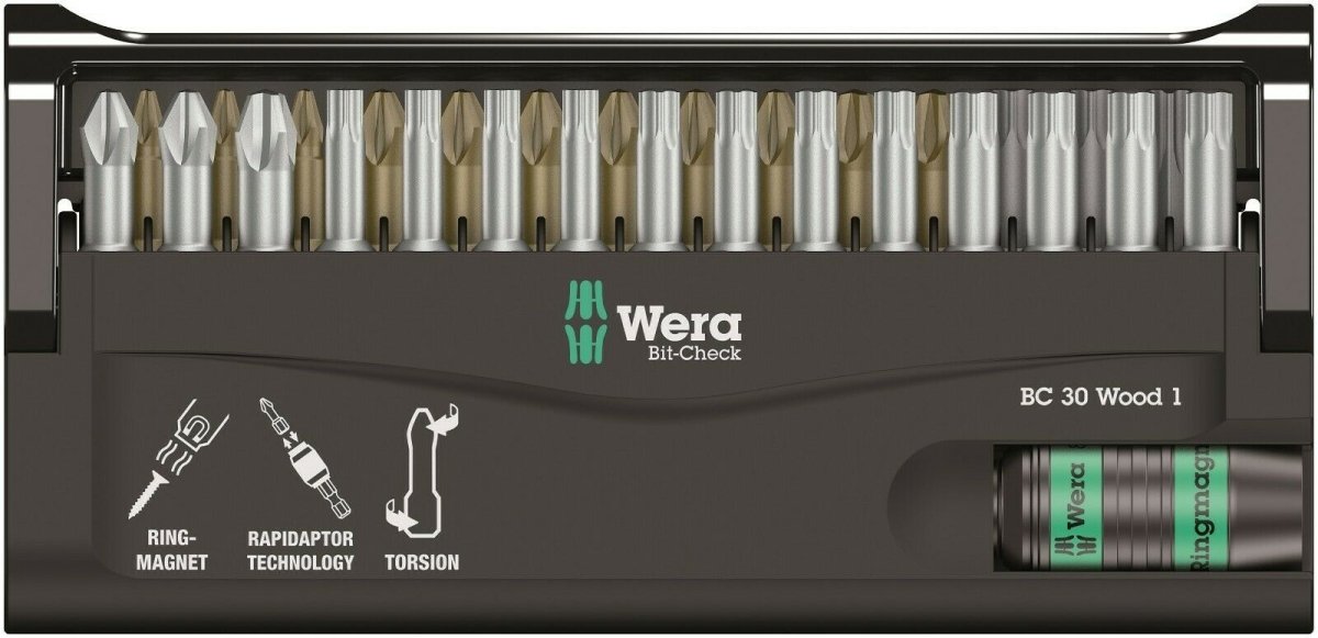 Wera Bit Check 30 Wood 1 Bits Assortment Set 30 Piece 05057433001