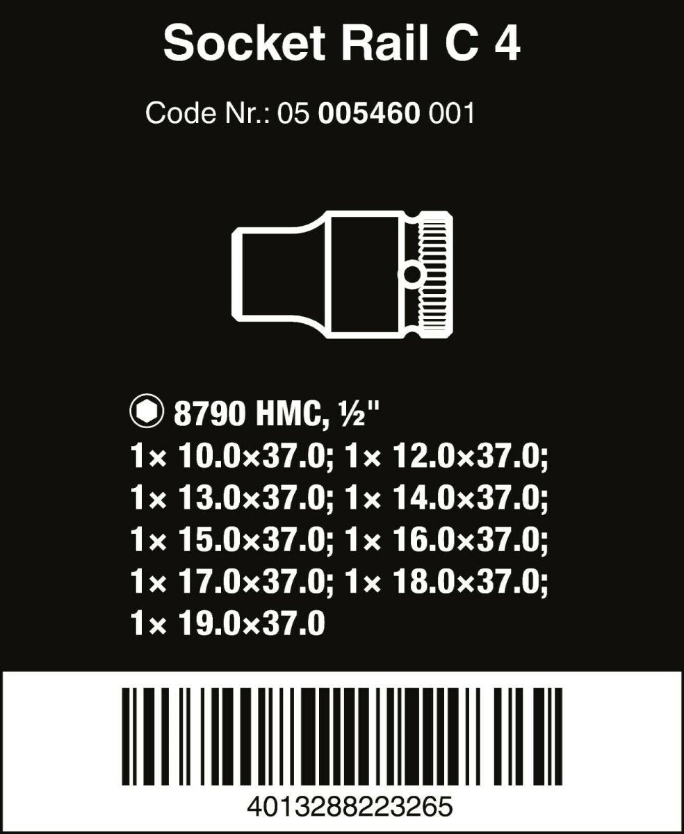 Wera C 4 Zyklop Magnetic Rail Socket Set 1/2" Drive 9 Pieces Metric 05005460001