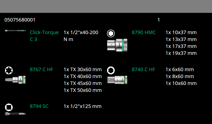 Wera C3 Click-Torque Wrench Set 40 - 200 Nm 1/2" Drive 13 Pieces 05075680001