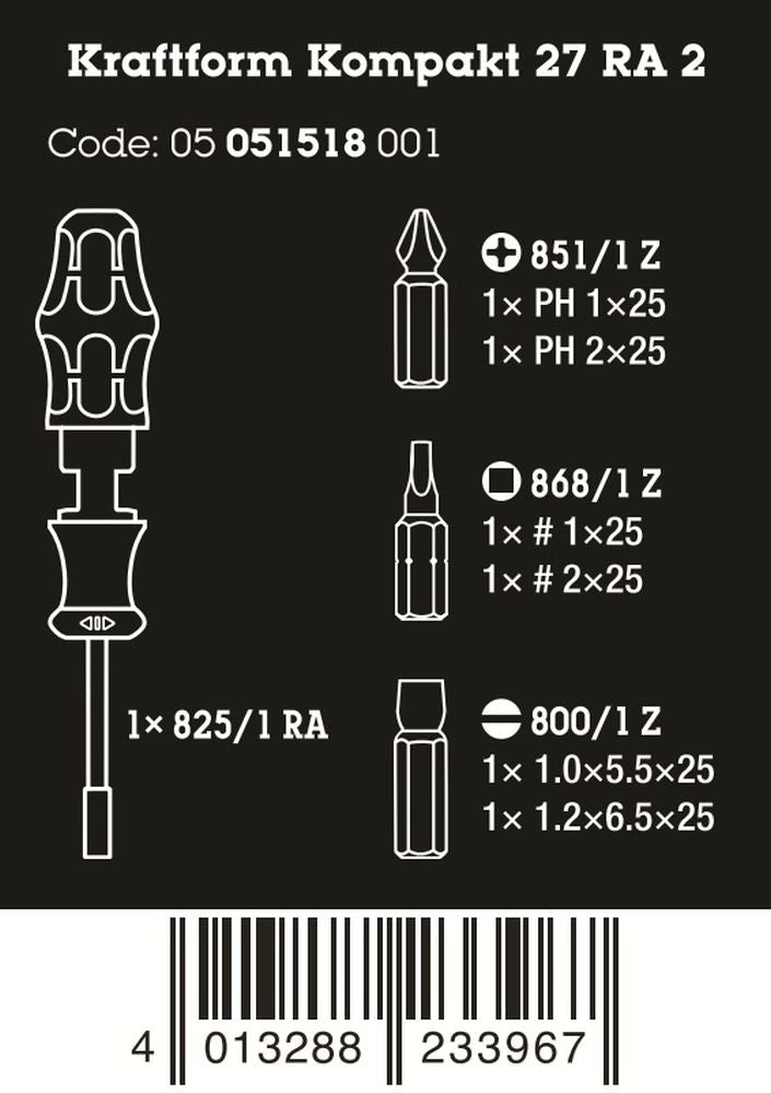 Wera Kraftform Kompakt 27 RA 2 Ratcheting Screwdriver Set 6 Pieces 05051518001