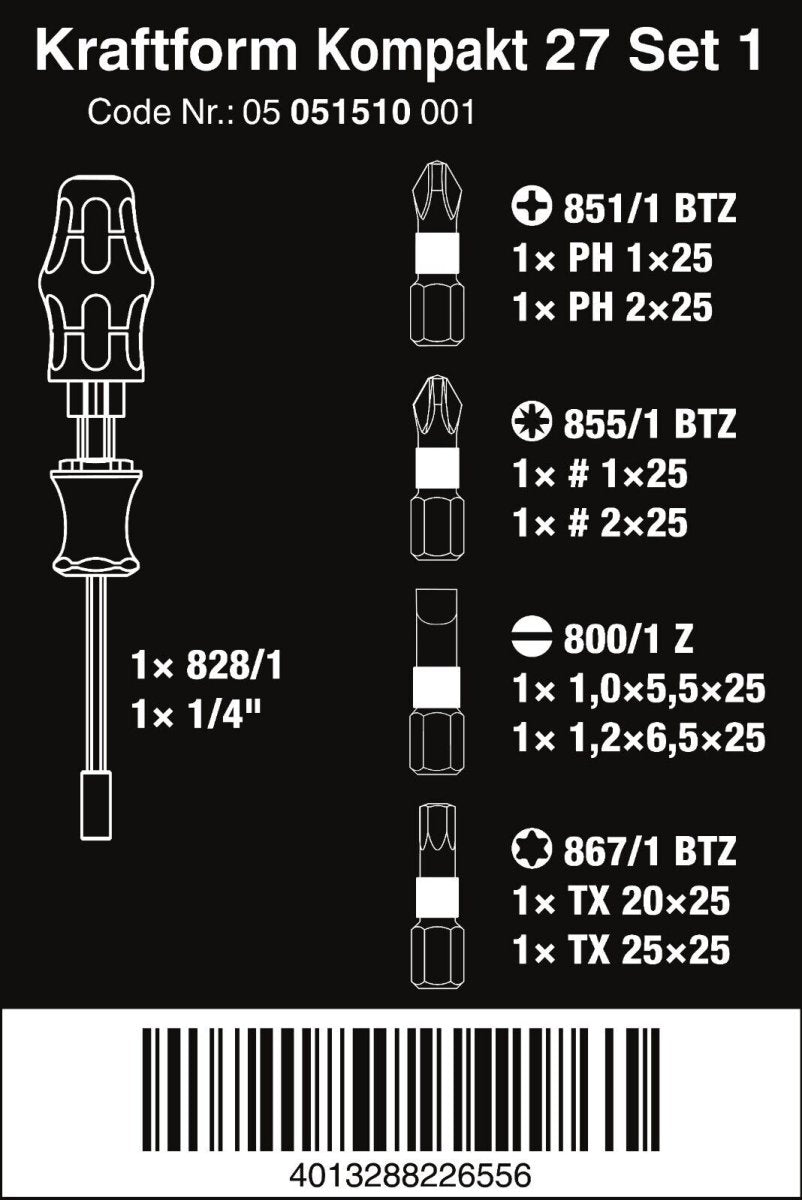 Wera Kraftform Kompakt 27 Set 1 Screwdriver Set 7 Pieces Metric 05051510001