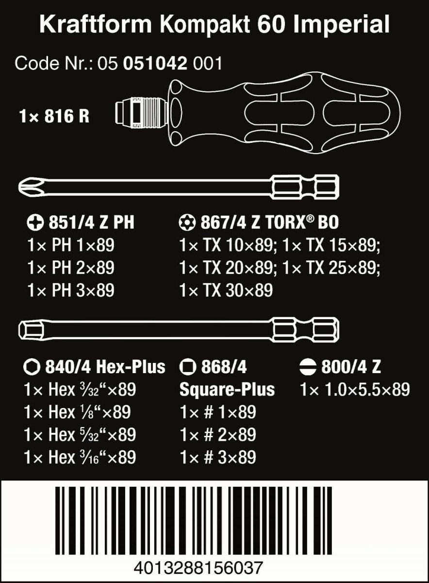 Wera Kraftform Kompakt 60 Screwdriver Pouch Set SAE 05051042001