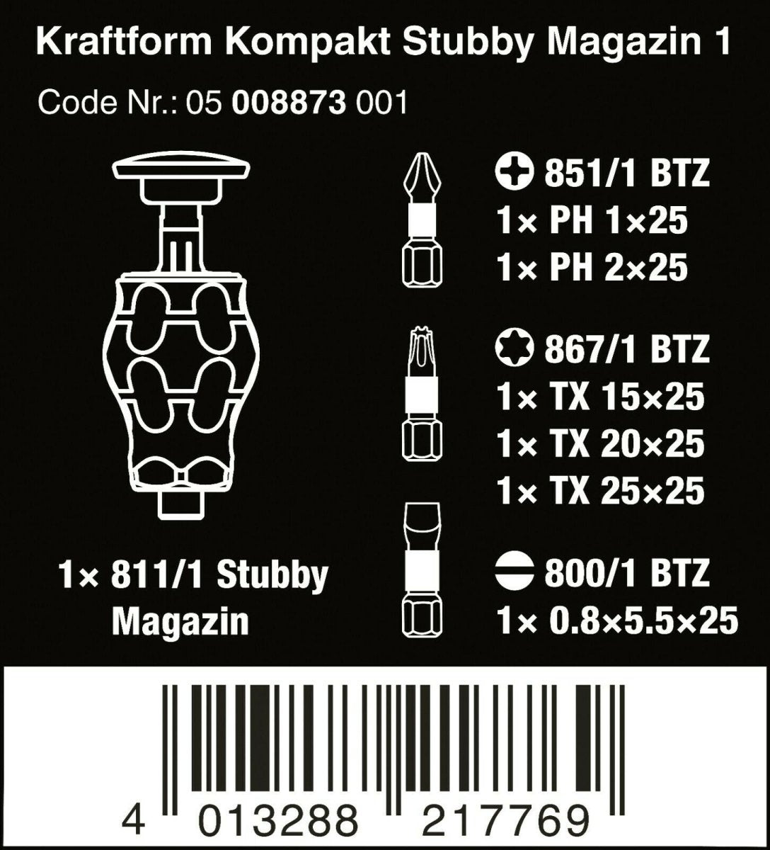 Wera Kraftform Kompakt Stubby Magazine 1 Screwdriver Set 05008873001