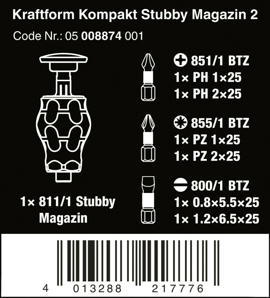 Wera Kraftform Kompakt Stubby Magazine 2 Screwdriver Set 05008874001