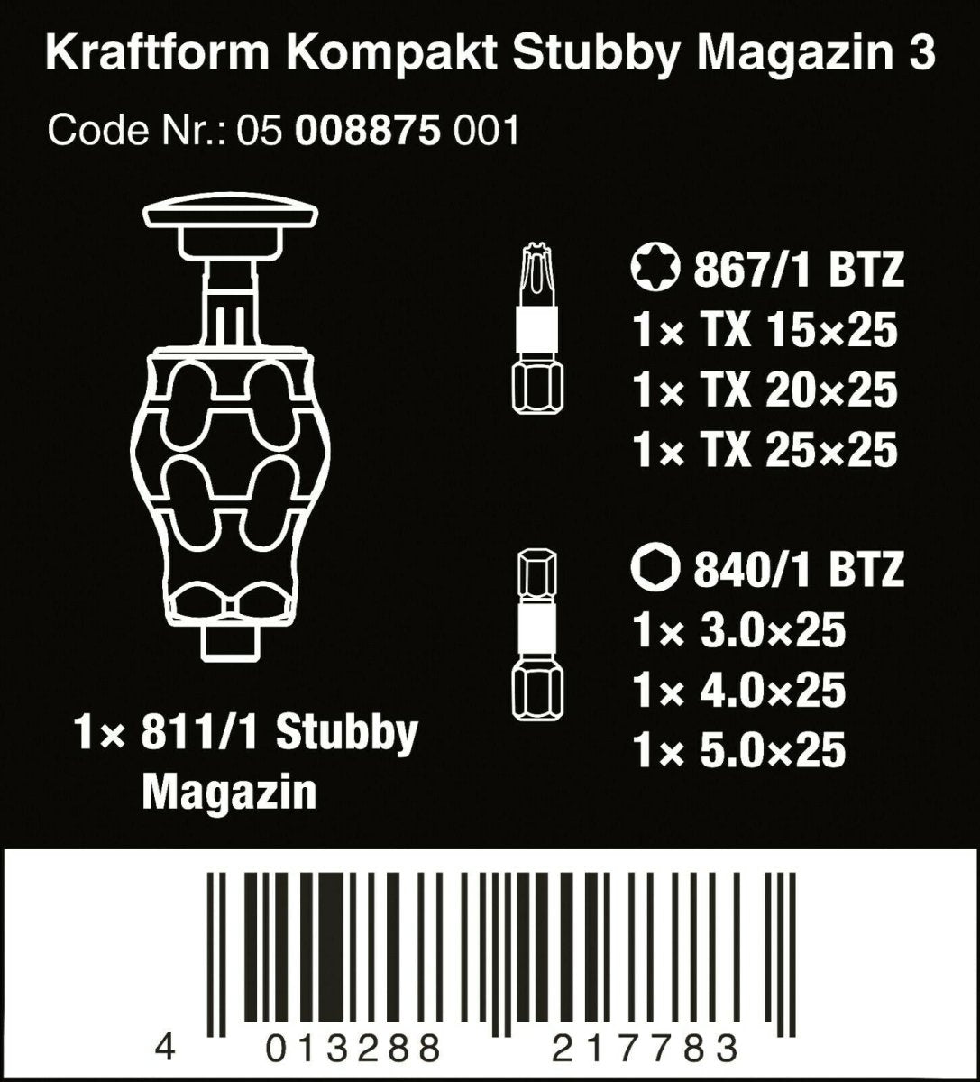 Wera Kraftform Kompakt Stubby Magazine 3 Screwdriver Set 05008875001