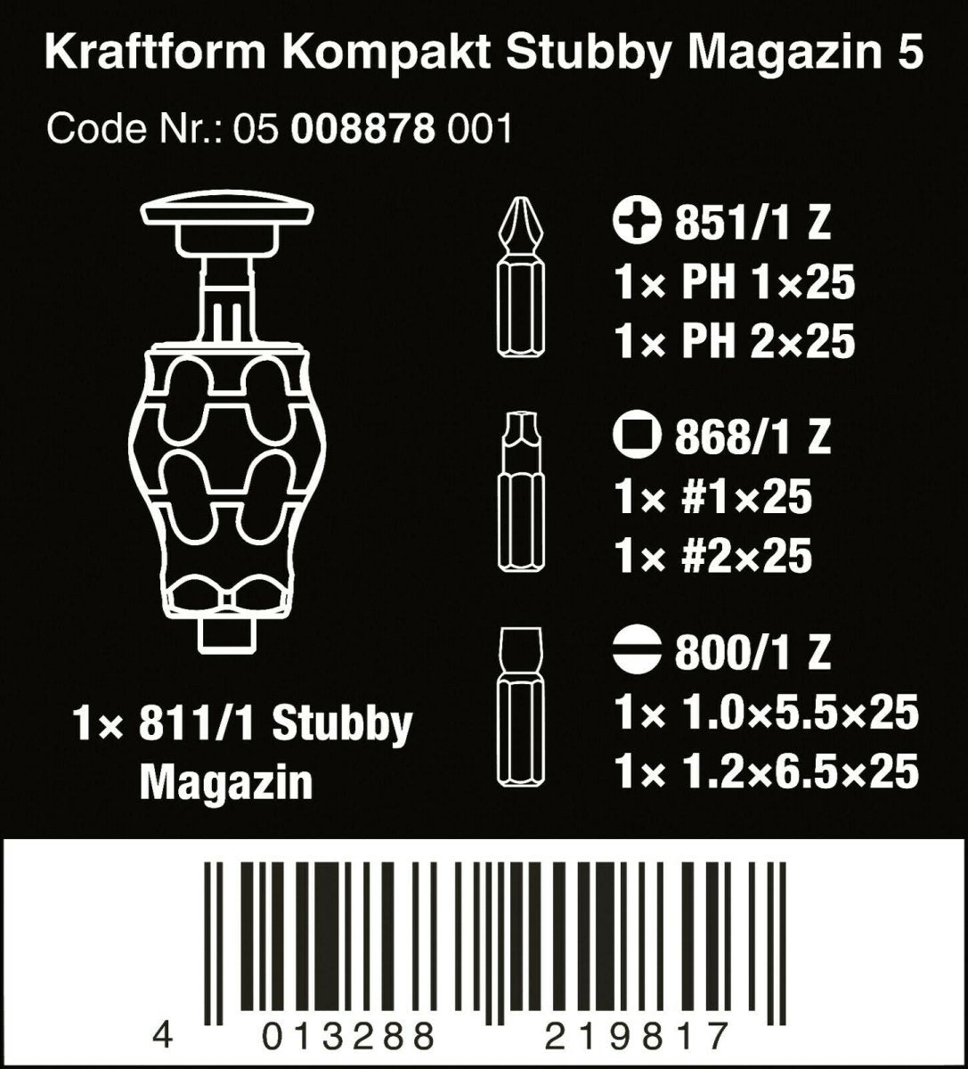Wera Kraftform Kompakt Stubby Magazine 5 Screwdriver Set 05008878001