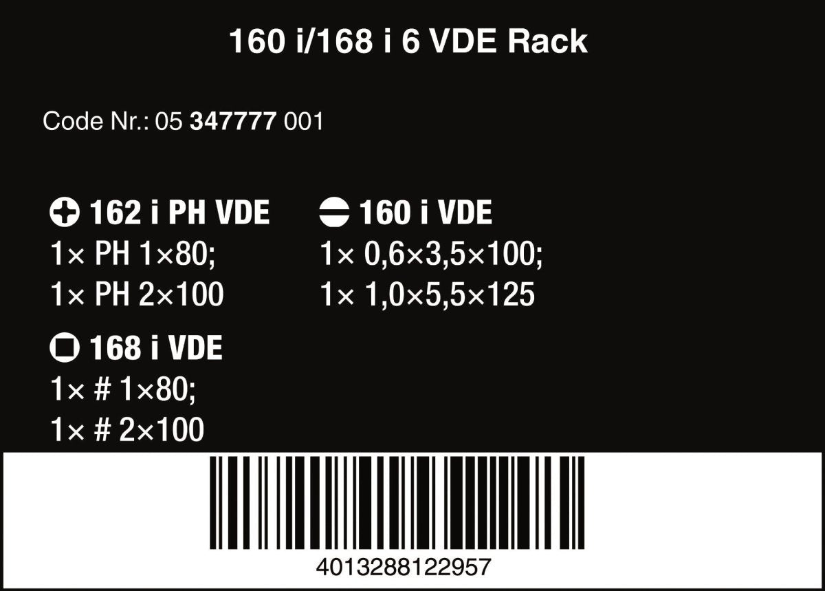 Wera Kraftform Plus VDE 100 Insulated Screwdriver Set With Rack 05347777001