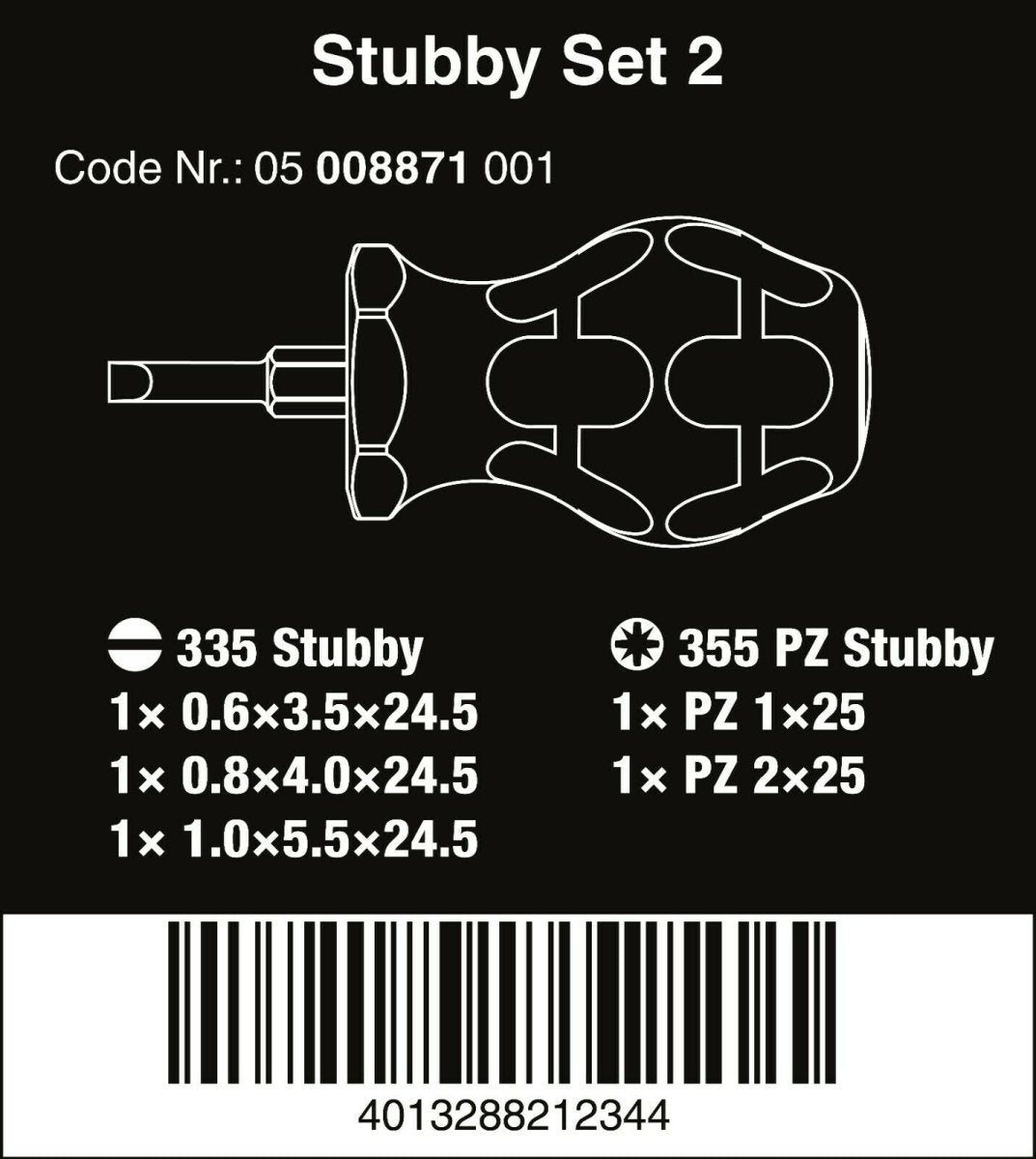 Wera Stubby Set 2 Screwdriver Set 5 Piece 05008871001