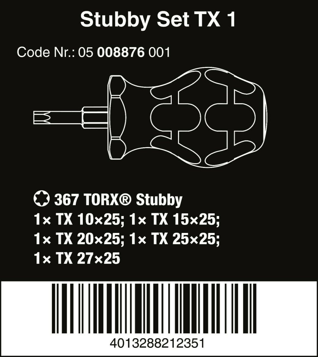Wera Stubby Set TX 1 TORX® Screwdriver Set 5 Piece 05008876001