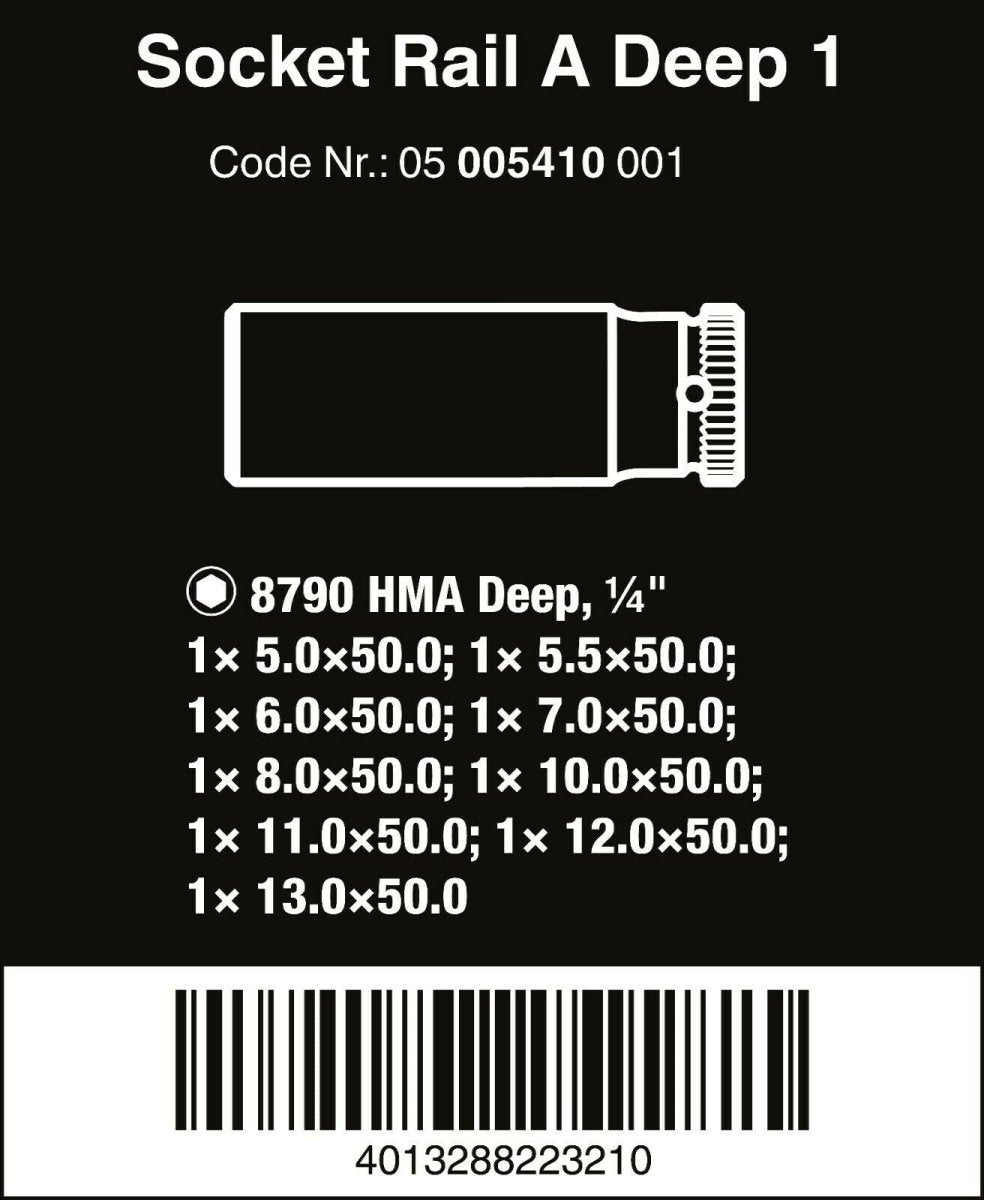 Wera Zyklop Magnetic Socket Rail A Deep 1 Set 1/4" Drive 9 Pieces 05005410001