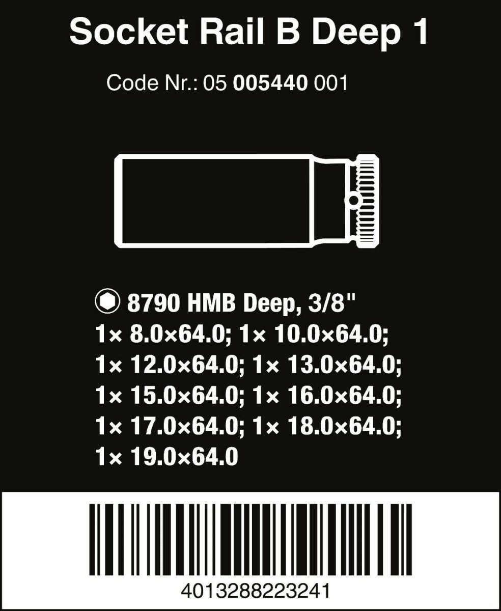 Wera Zyklop Magnetic Socket Rail B Deep 1 Set 3/8" Drive 9 Pieces 05005440001