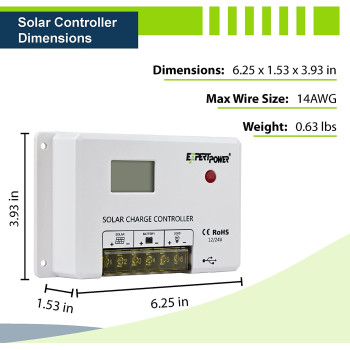 ExpertPower 30A PWM Solar Charge Controller for LifePO4 Battery | 12V / 24V Auto-Select Intelligent Regulator | Max PV Input 55V | USB Charge | Backlight LCD Display